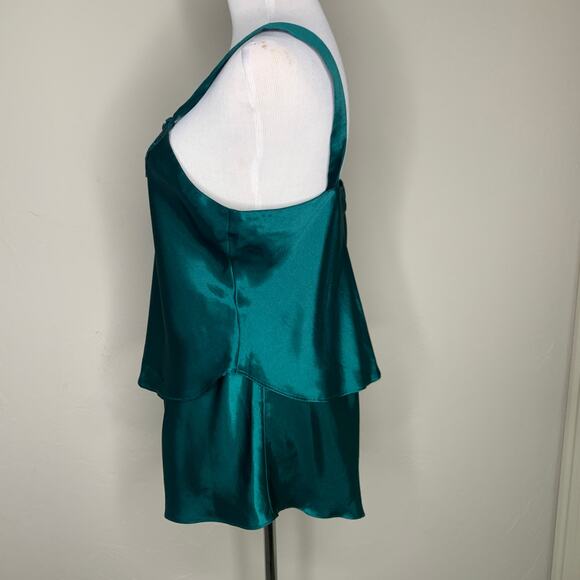 Green Satin 2 Pc Tap Pants Camisole Lingerie Pajamas Nighty Vintage Small - Picture 3 of 9